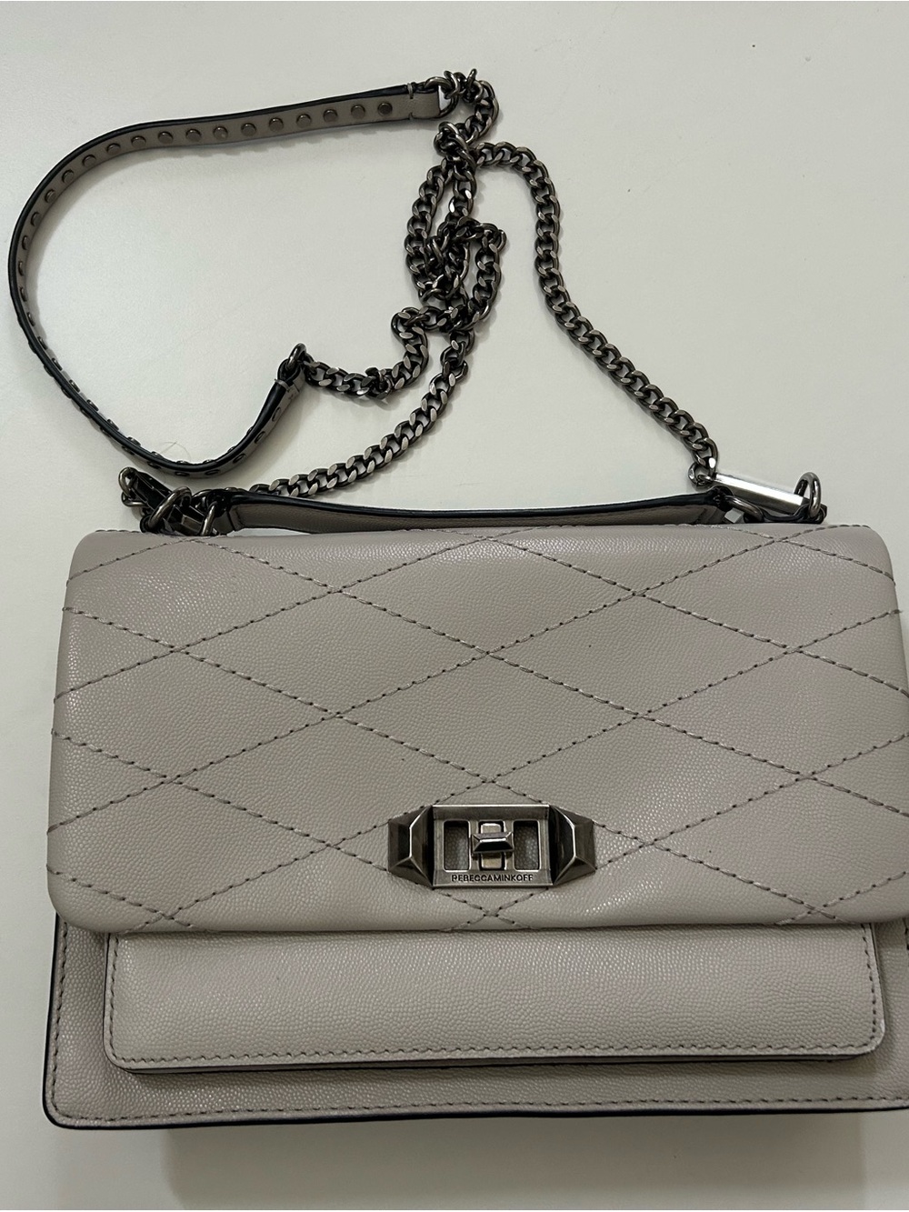 Rebecca Minkoff Quilted Crossbody Bag in Light Beige/Taupe